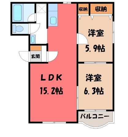 宇都宮駅 バス12分  中御幸町下車：停歩6分 2階の物件間取画像